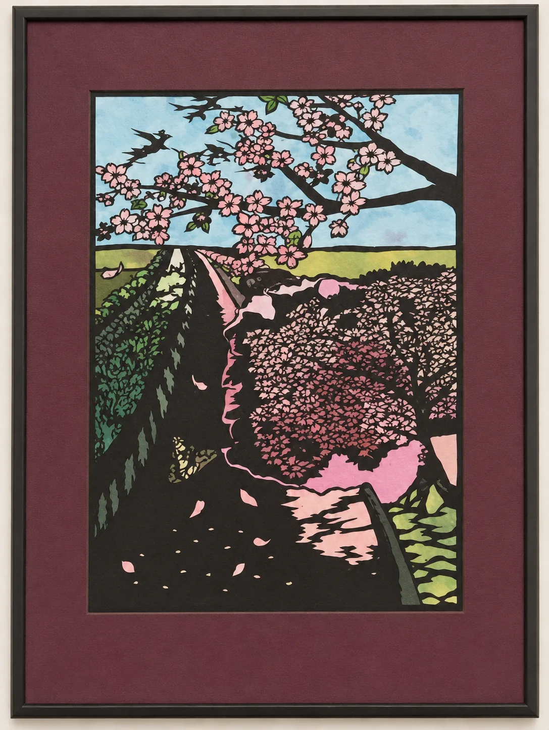 桜と猫を描いた切り絵